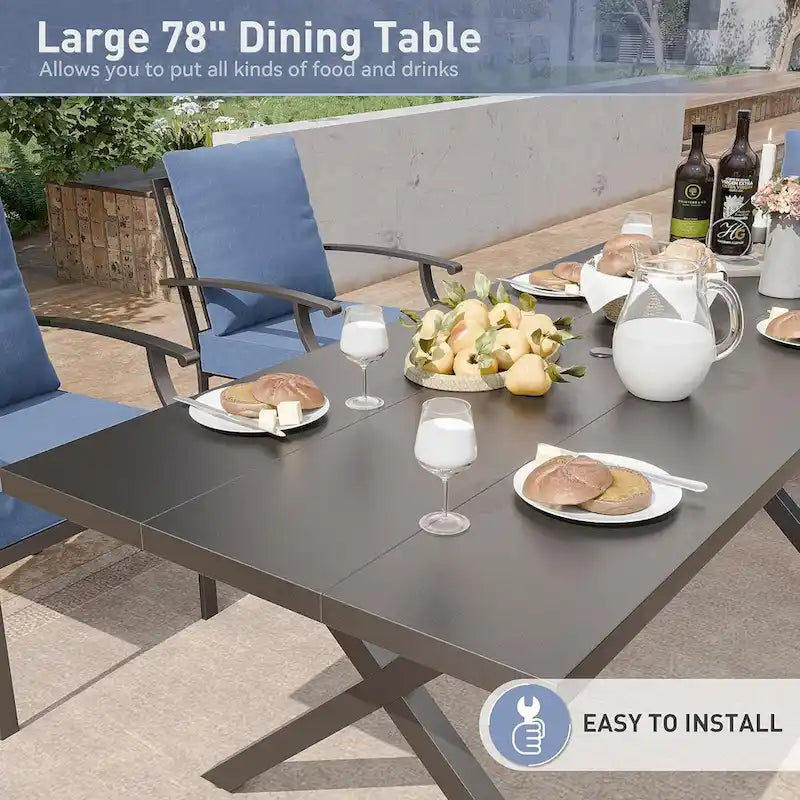 7-Pieces Outdoor Dining Set with X-Leg Table and Swivel Chairs