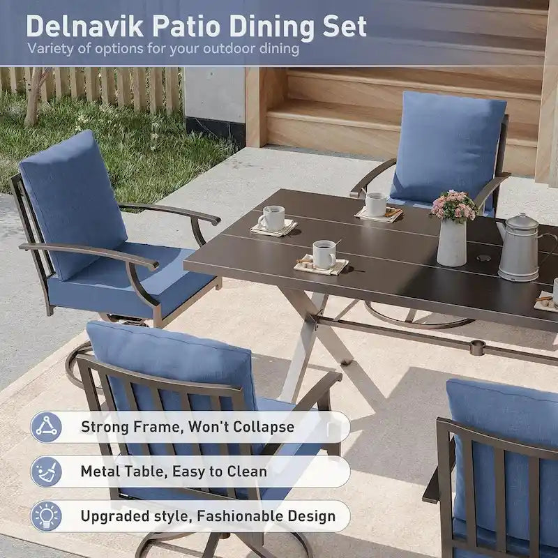 7-Pieces Outdoor Dining Set with X-Leg Table and Swivel Chairs