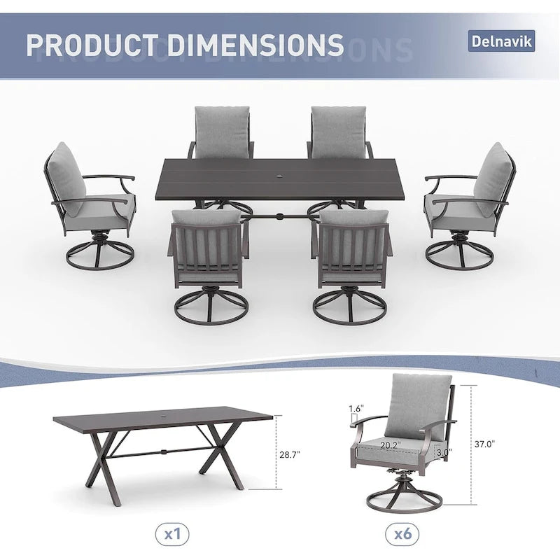 7-Pieces Outdoor Dining Set with X-Leg Table and Swivel Chairs