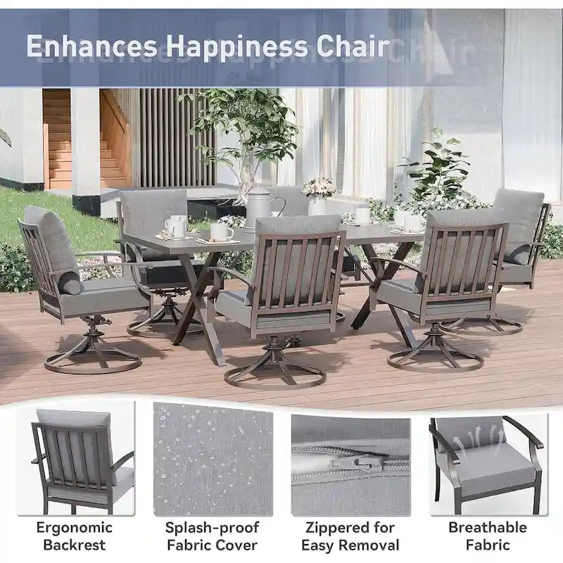 7-Pieces Outdoor Dining Set with X-Leg Table and Swivel Chairs