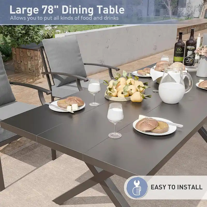 7-Pieces Outdoor Dining Set with X-Leg Table and Swivel Chairs