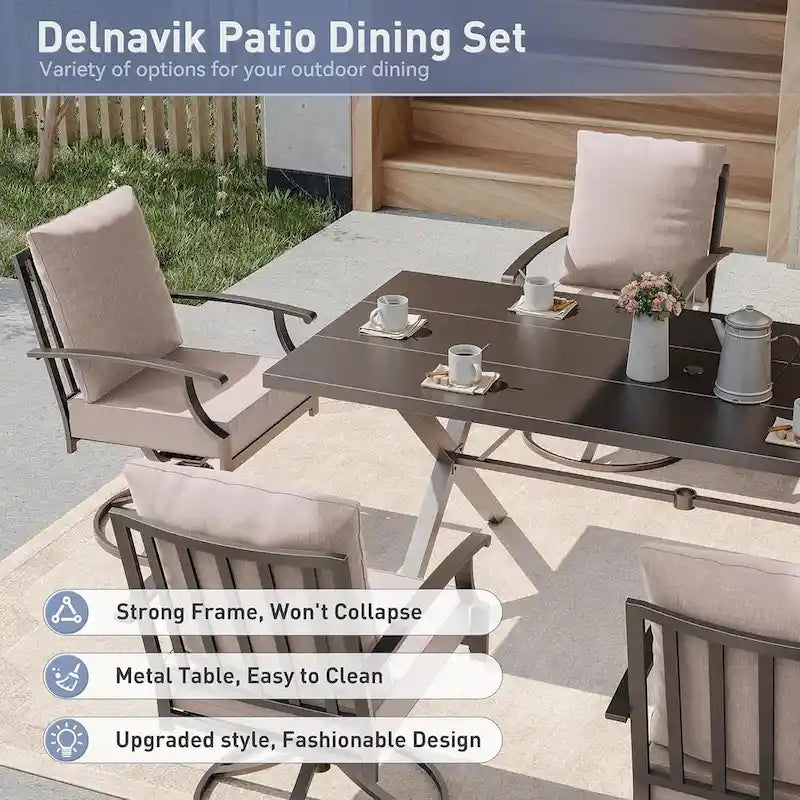 7-Pieces Outdoor Dining Set with X-Leg Table and Swivel Chairs
