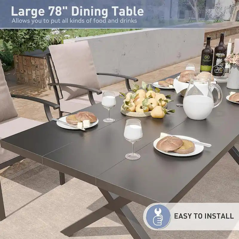 7-Pieces Outdoor Dining Set with X-Leg Table and Swivel Chairs