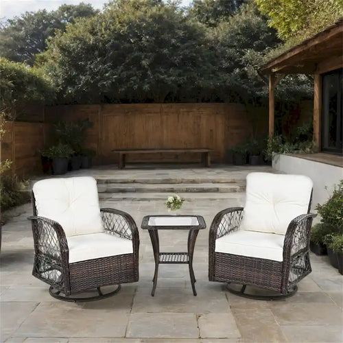 3 Piece Rattan Chair Table Set with 2 Rocking Chairs and Table
