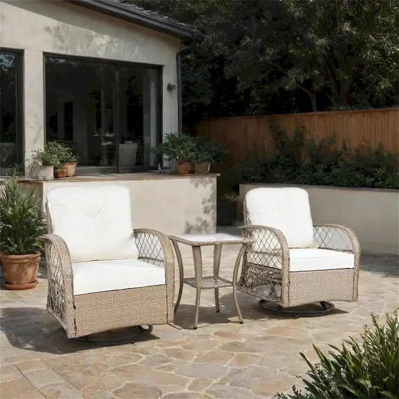 3 Piece Rattan Chair Table Set with 2 Rocking Chairs and Table