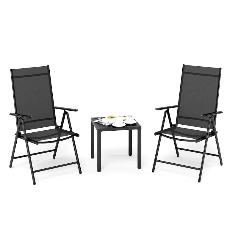 3-Piece Metal Patio Dining Set, 1 Square Table and 2 Folding Sling Chairs - N/A