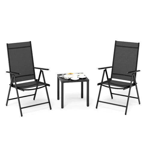 3-Piece Metal Patio Dining Set, 1 Square Table and 2 Folding Sling Chairs - N/A