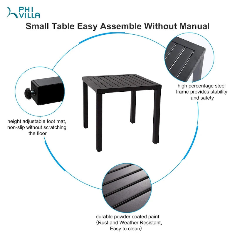 3-Piece Metal Patio Dining Set, 1 Square Table and 2 Folding Sling Chairs - N/A