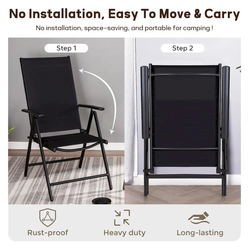 3-Piece Metal Patio Dining Set, 1 Square Table and 2 Folding Sling Chairs - N/A