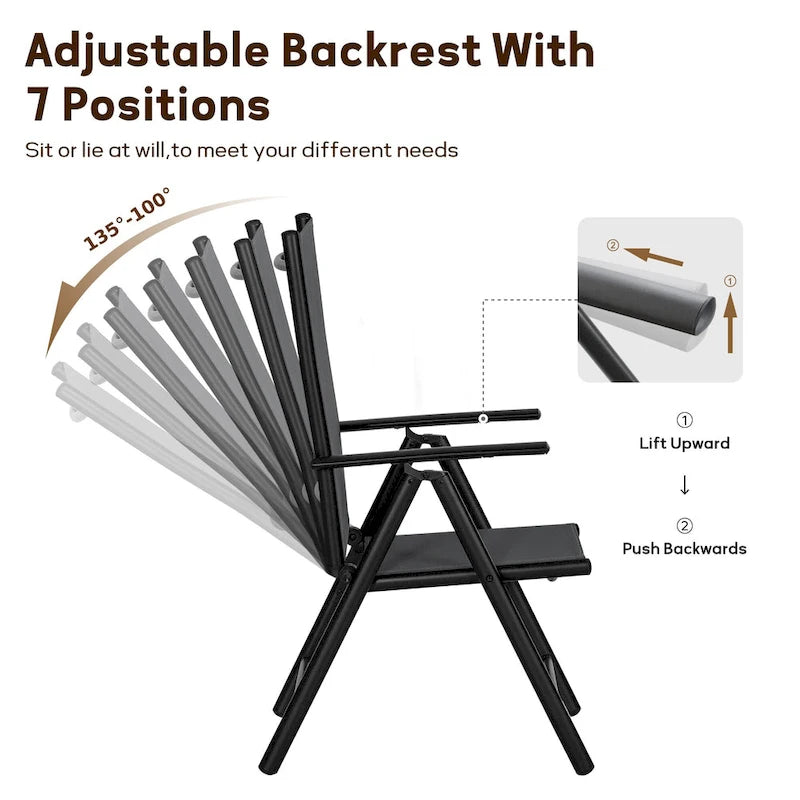 3-Piece Metal Patio Dining Set, 1 Square Table and 2 Folding Sling Chairs - N/A