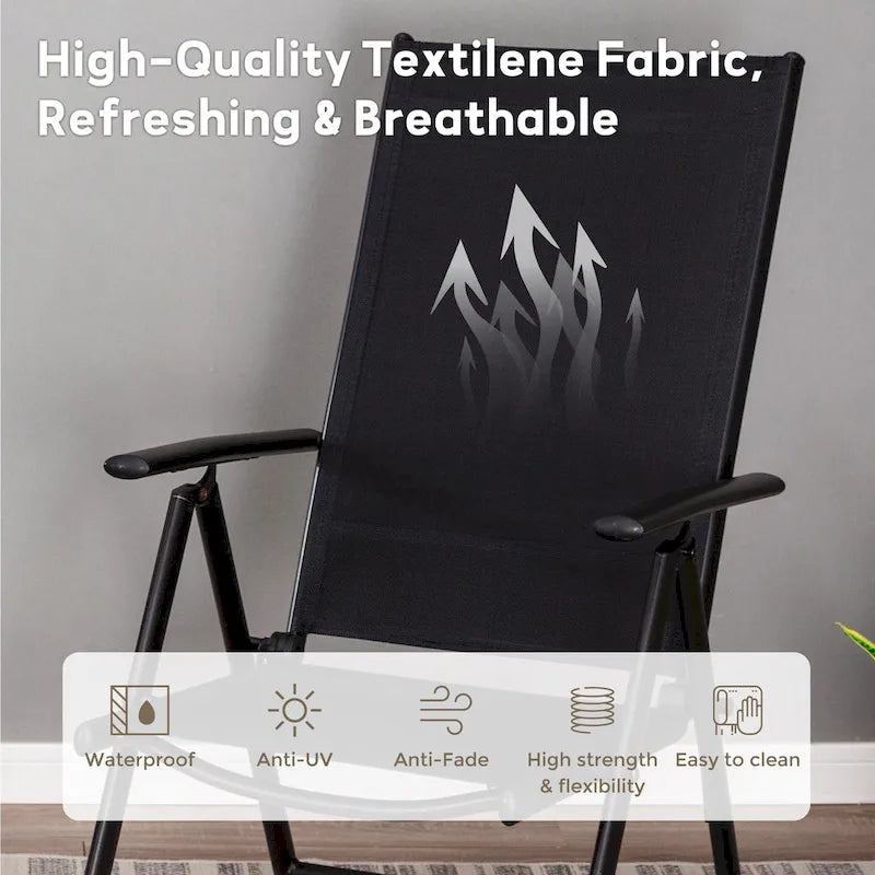 3-Piece Metal Patio Dining Set, 1 Square Table and 2 Folding Sling Chairs - N/A