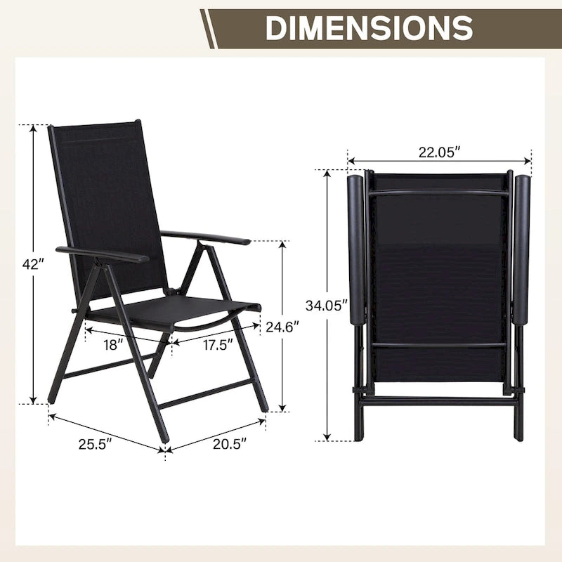 3-Piece Metal Patio Dining Set, 1 Square Table and 2 Folding Sling Chairs - N/A