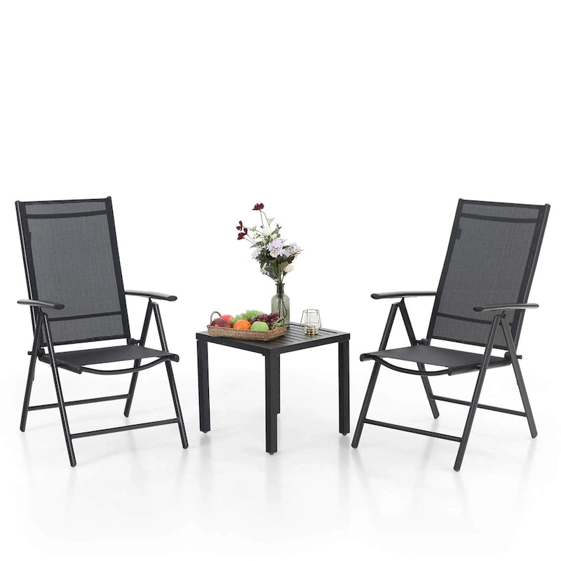 3-Piece Metal Patio Dining Set, 1 Square Table and 2 Folding Sling Chairs - N/A