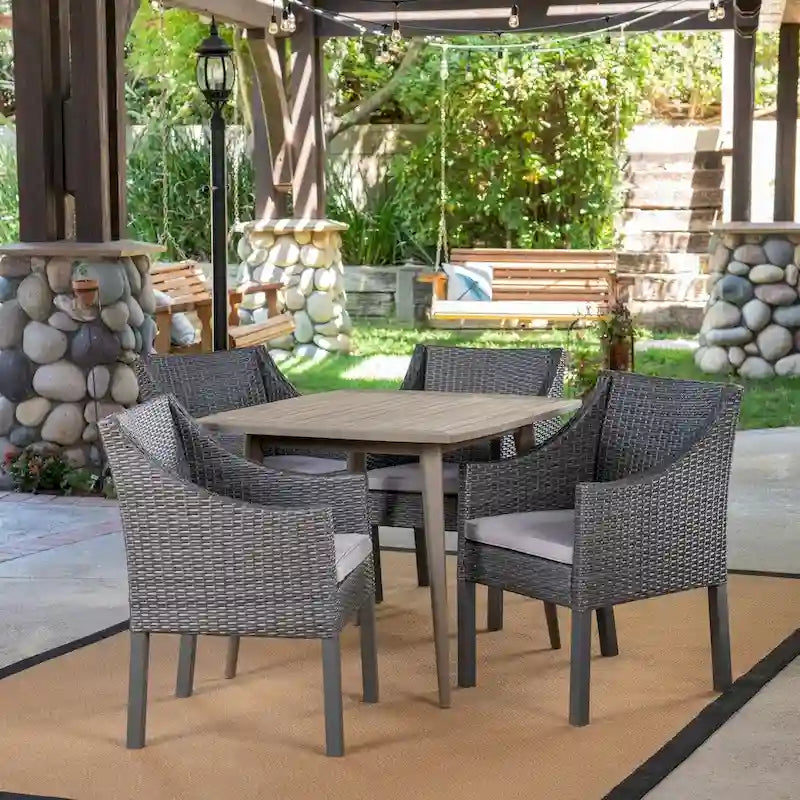 Damas Outdoor 5 Piece Wood and Wicker Dining Set by Christopher Knight Home