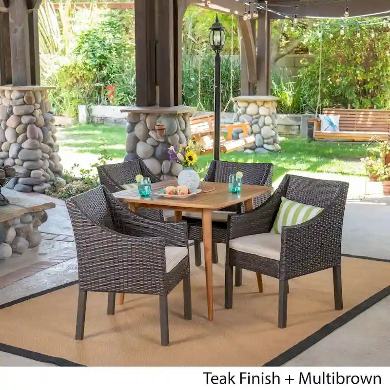 Damas Outdoor 5 Piece Wood and Wicker Dining Set by Christopher Knight Home