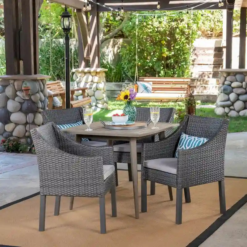 Damas Outdoor 5 Piece Wood and Wicker Dining Set by Christopher Knight Home