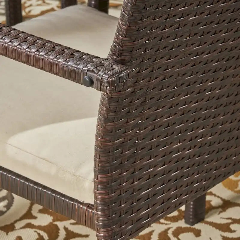 Stamford Outdoor 7-Piece Acacia Wood Dining Set with Wicker Chairs by Christopher Knight Home