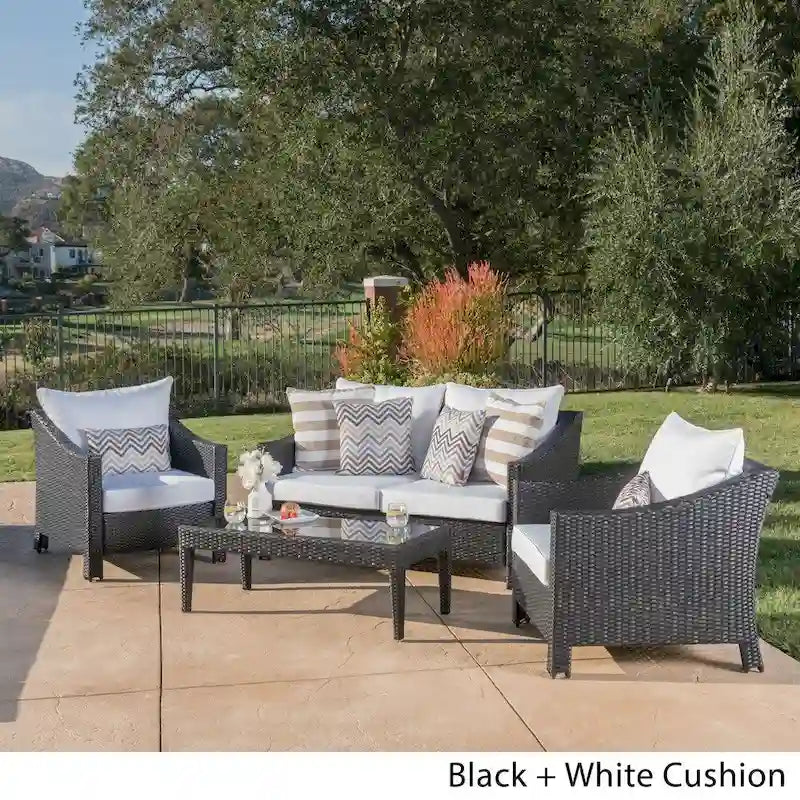 Christopher Knight Home Outdoor Antibes 4-piece Wicker Chat Set with Cushions