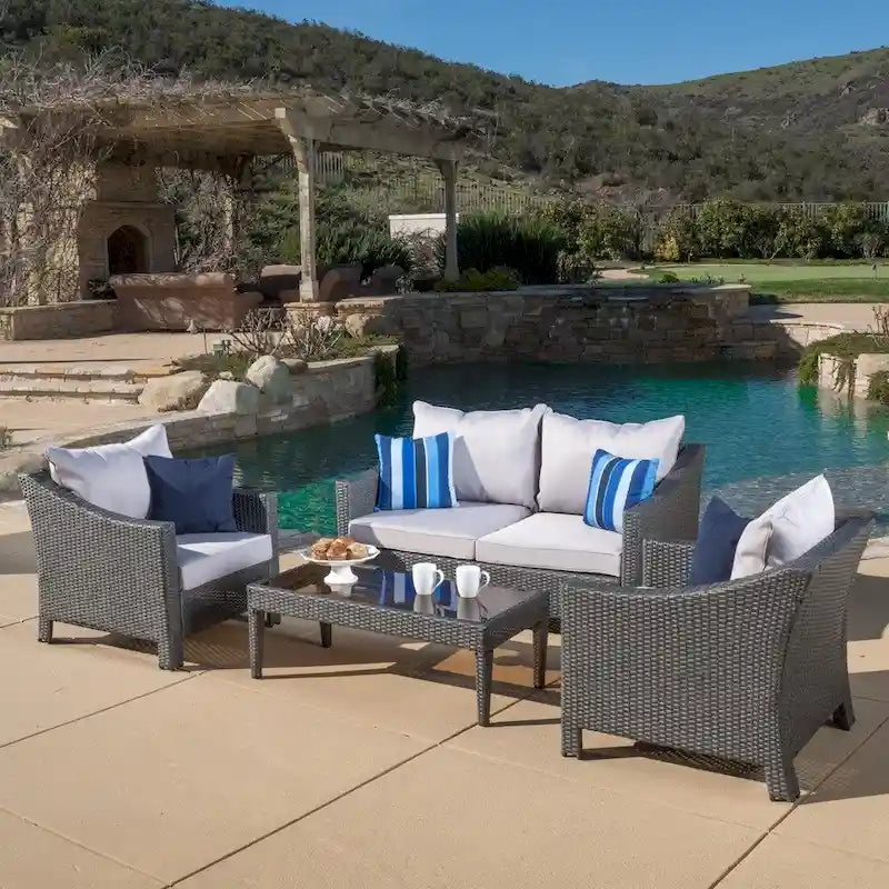 Christopher Knight Home Outdoor Antibes 4-piece Wicker Chat Set with Cushions