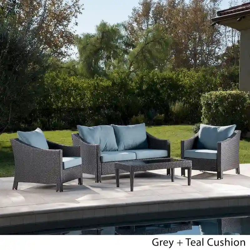 Christopher Knight Home Outdoor Antibes 4-piece Wicker Chat Set with Cushions