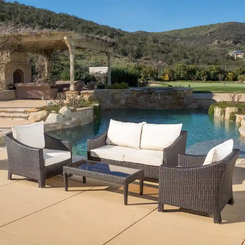 Christopher Knight Home Outdoor Antibes 4-piece Wicker Chat Set with Cushions