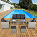Outsunny 6 PCS Outdoor Patio Dining Table Sets All Weather PE Rattan Sofa Chair Furniture set Indoor Outdoor with Cushions