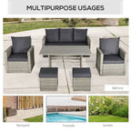 Outsunny 6 PCS Outdoor Patio Dining Table Sets All Weather PE Rattan Sofa Chair Furniture set Indoor Outdoor with Cushions