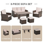 Outsunny 6 PCS Outdoor Patio Dining Table Sets All Weather PE Rattan Sofa Chair Furniture set Indoor Outdoor with Cushions