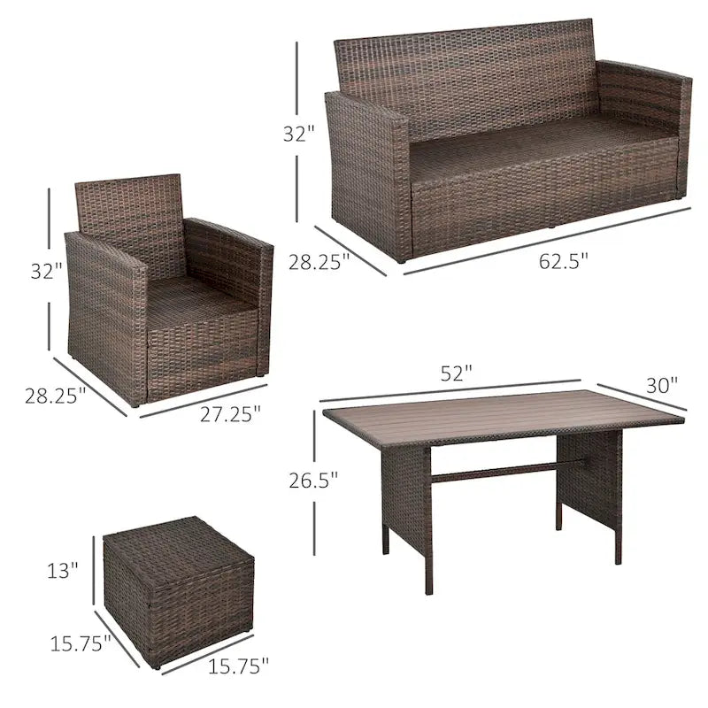 Outsunny 6 PCS Outdoor Patio Dining Table Sets All Weather PE Rattan Sofa Chair Furniture set Indoor Outdoor with Cushions