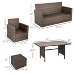 Outsunny 6 PCS Outdoor Patio Dining Table Sets All Weather PE Rattan Sofa Chair Furniture set Indoor Outdoor with Cushions