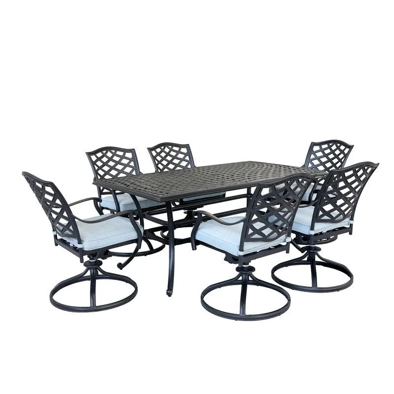 Torino 7-piece Aluminum Dining Set with 6 Swivel Rockers - N/A