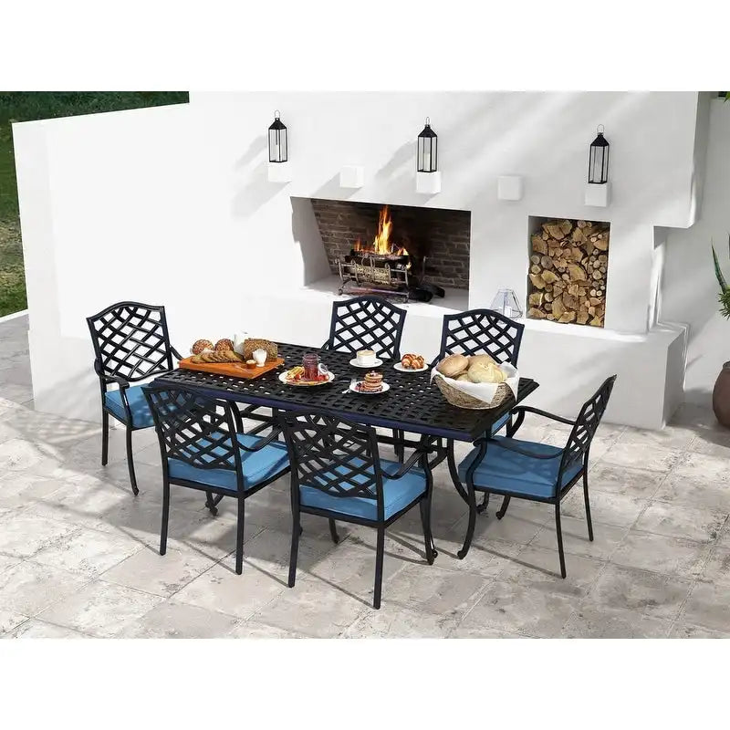 Torino Aluminum 7 Piece Rectangular Dining Set with 6 Arm Chairs - N/A