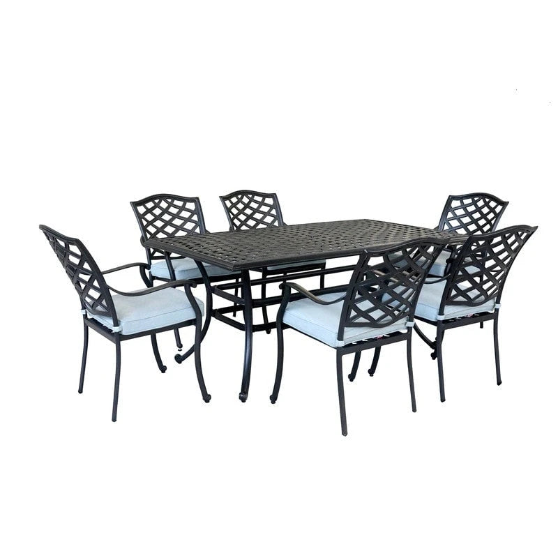 Torino Aluminum 7 Piece Rectangular Dining Set with 6 Arm Chairs - N/A