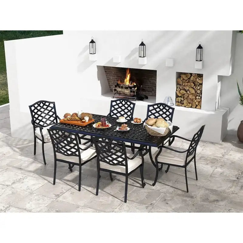 Torino Aluminum 7 Piece Rectangular Dining Set with 6 Arm Chairs - N/A