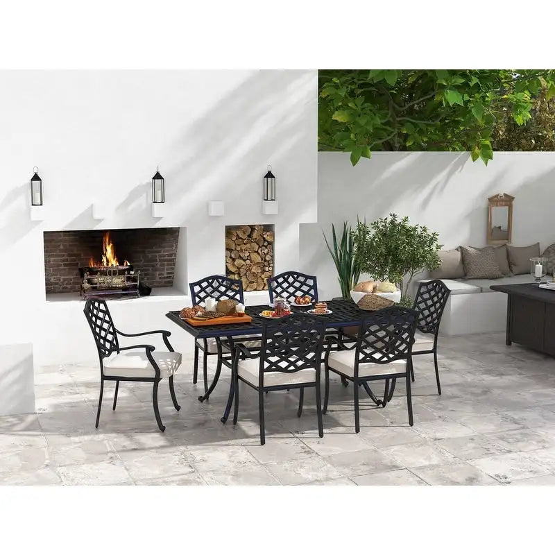 Torino Aluminum 7 Piece Rectangular Dining Set with 6 Arm Chairs - N/A