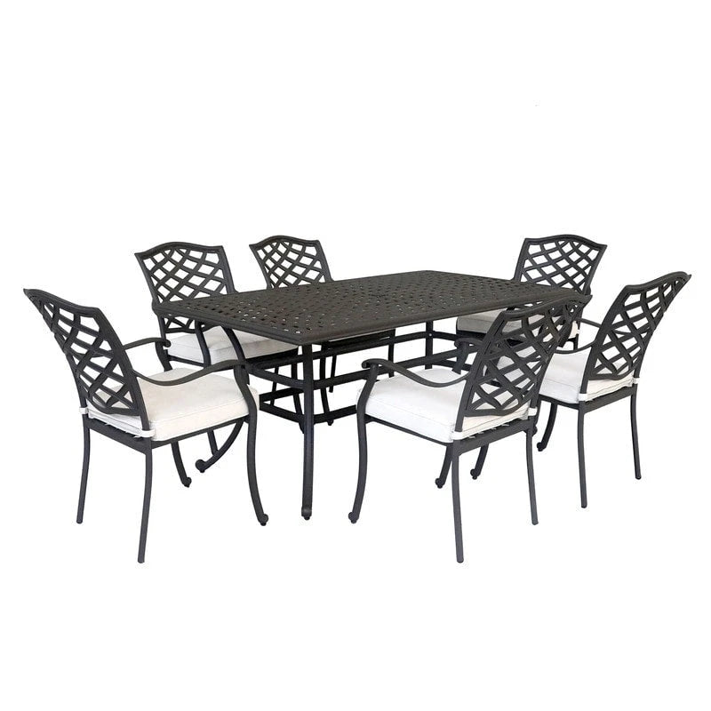 Torino Aluminum 7 Piece Rectangular Dining Set with 6 Arm Chairs - N/A