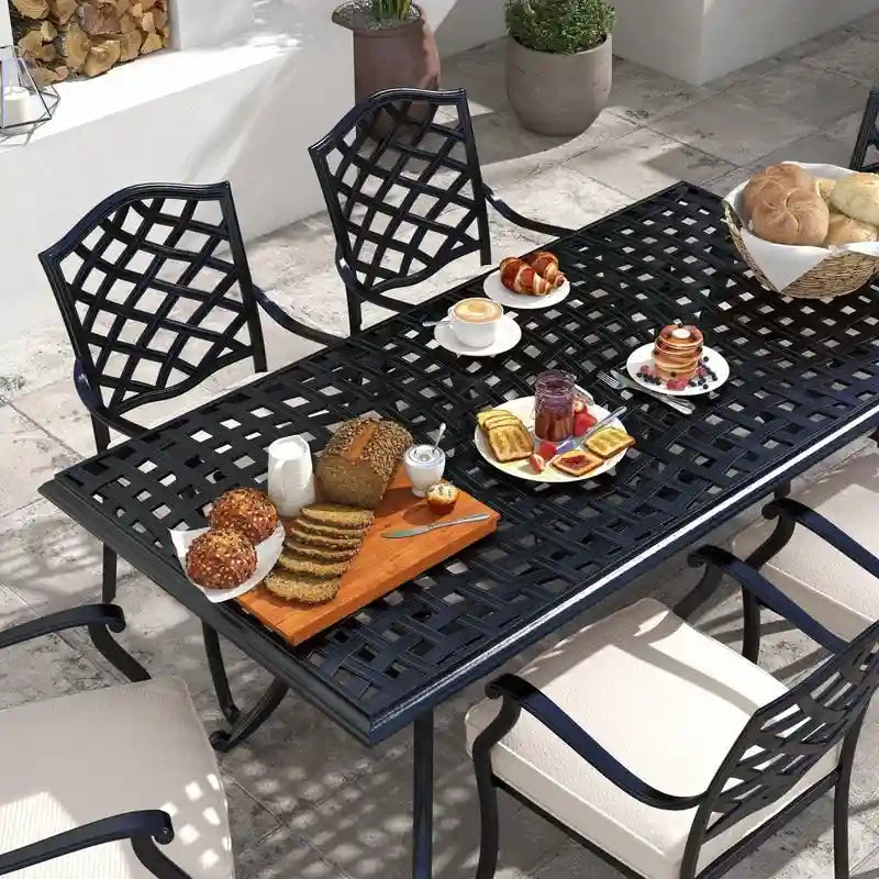 Torino Aluminum 7 Piece Rectangular Dining Set with 6 Arm Chairs - N/A