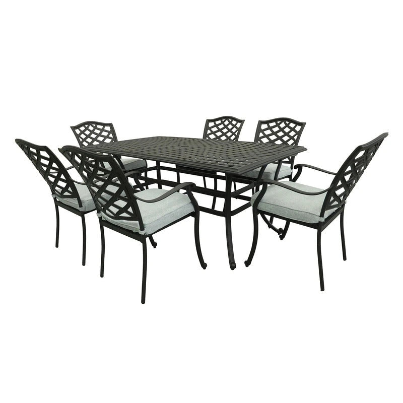 Torino Aluminum 7 Piece Rectangular Dining Set with 6 Arm Chairs - N/A