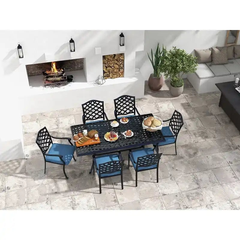 Torino Aluminum 7 Piece Rectangular Dining Set with 6 Arm Chairs - N/A