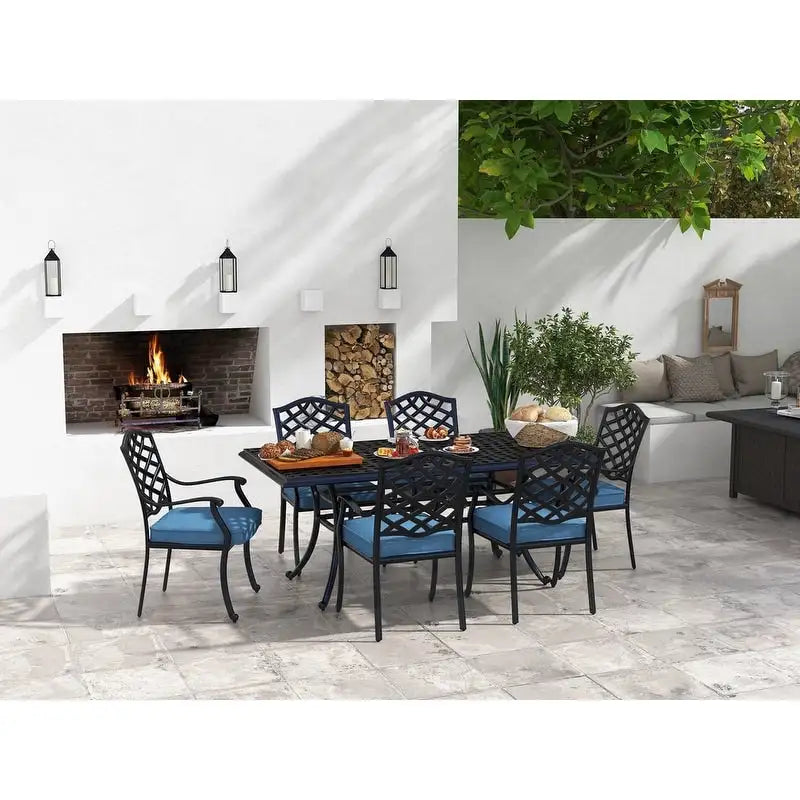 Torino Aluminum 7 Piece Rectangular Dining Set with 6 Arm Chairs - N/A