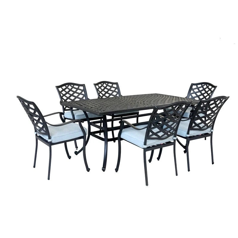 Torino Aluminum 7 Piece Rectangular Dining Set with 6 Arm Chairs - N/A