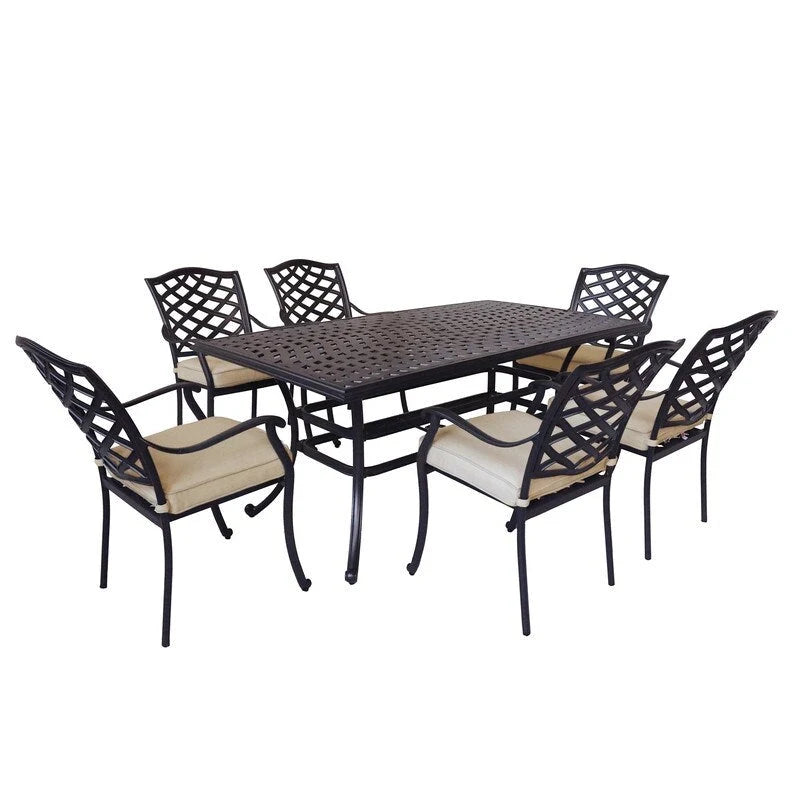 Torino Aluminum 7 Piece Rectangular Dining Set with 6 Arm Chairs - N/A