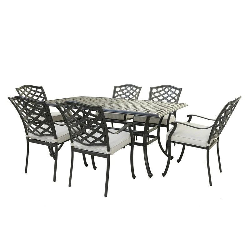 Torino Aluminum 7 Piece Rectangular Dining Set with 6 Arm Chairs - N/A