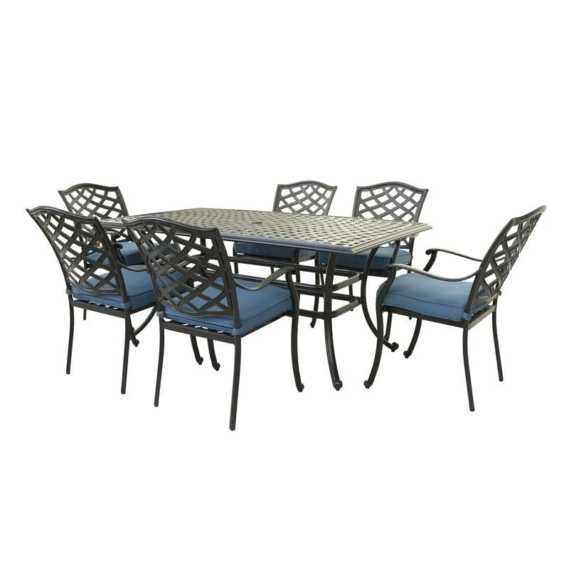 Torino Aluminum 7 Piece Rectangular Dining Set with 6 Arm Chairs - N/A