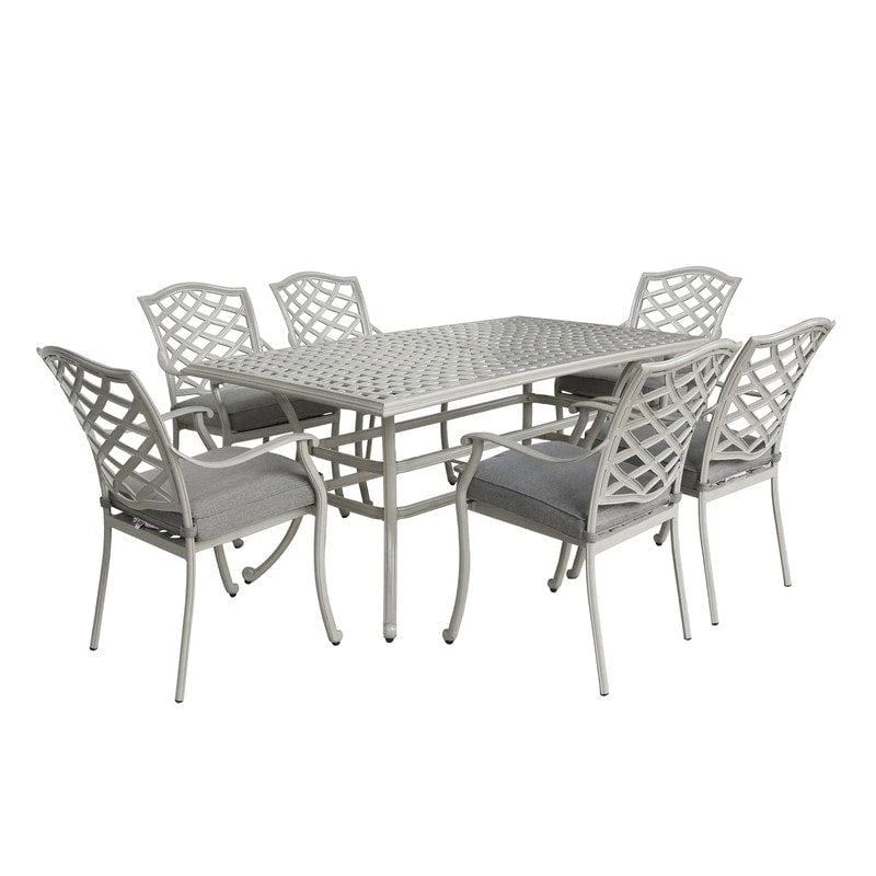 Torino Aluminum 7 Piece Rectangular Dining Set with 6 Arm Chairs - N/A