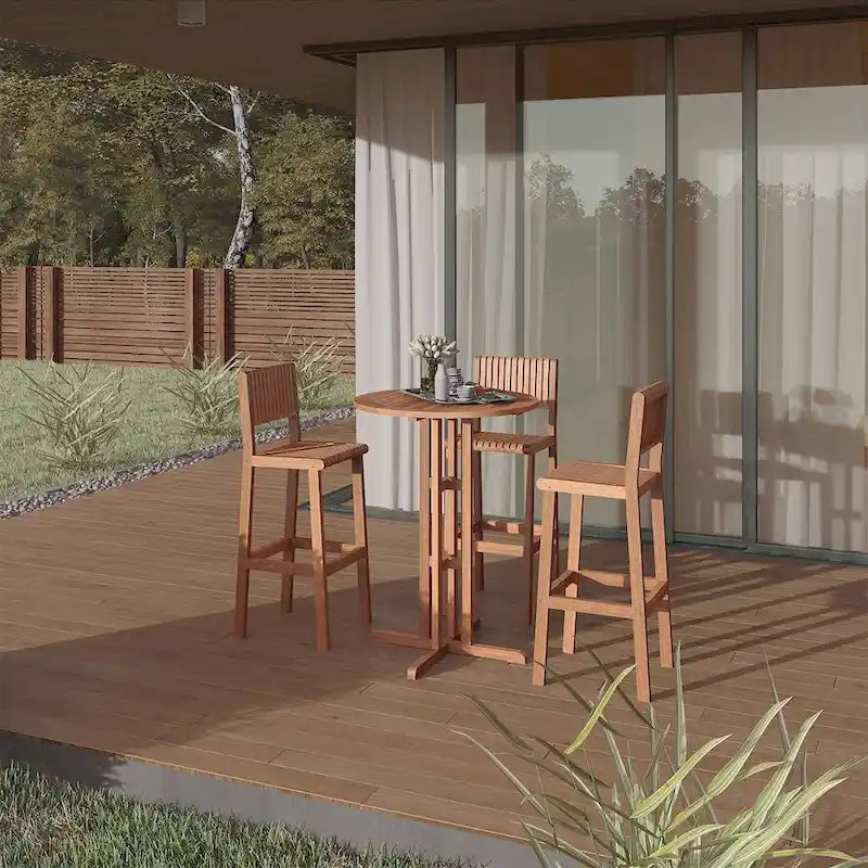 Ibiza 4-Piece Outdoor Bar Table Set Patio Dining Set Eucalyptus Wood Furniture