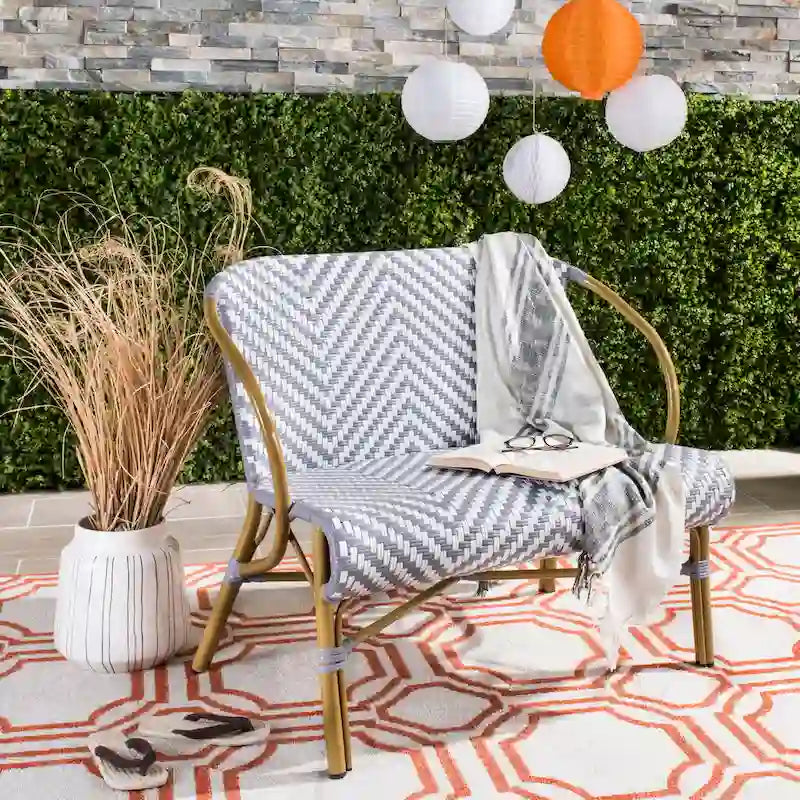 SAFAVIEH Skyla Herringbone Rattan Settee - 38.5     W x 24.5     D x 33.5     H - 39Wx25Dx34H