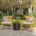 Avalon Outdoor 3-piece Acacia Wood Chat Set with Round Wicker Table by Christopher Knight Home