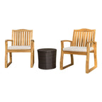 Avalon Outdoor 3-piece Acacia Wood Chat Set with Round Wicker Table by Christopher Knight Home