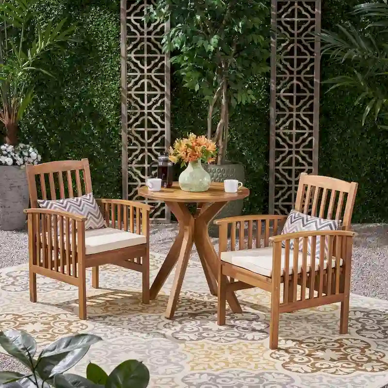 Casa Outdoor 2-Seater 28     Round Acacia Wood Bistro Set with X-Legs by Christopher Knight Home - N/A
